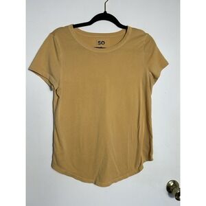 SO Solid Mustard Yellow Curved Hem T-Shirt M Juniors Women's Essential